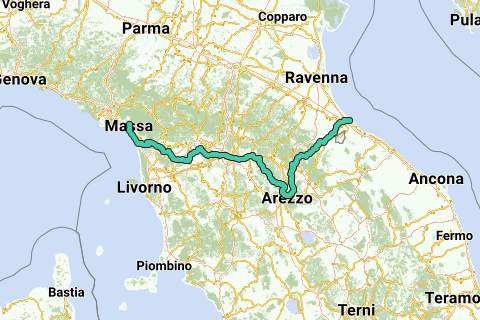 Massa Rimini via Firenze Arezzo Itinerario per mountain bike