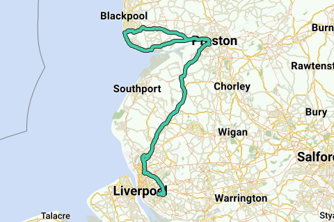 Liverpool to Blackpool Recreational cycle route RouteYou