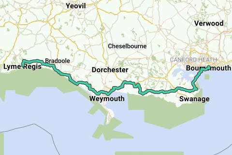 Bournemouth To Lyme Regis Cycle route RouteYou