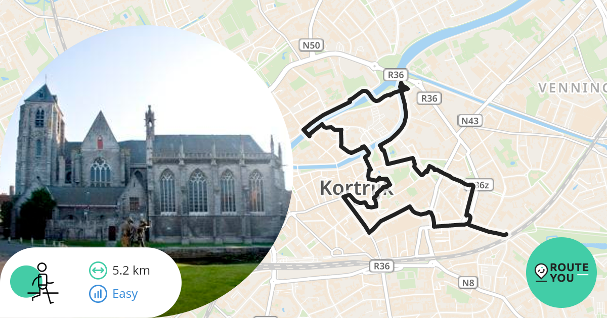 Kortrijk, Stadswandeling Neerouteren 5,2km Wandelroute RouteYou