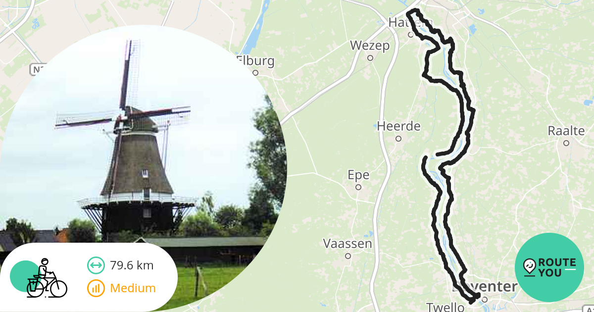 Zwolle-Deventer langs de ijssel - Recreatieve fietsroute | RouteYou
