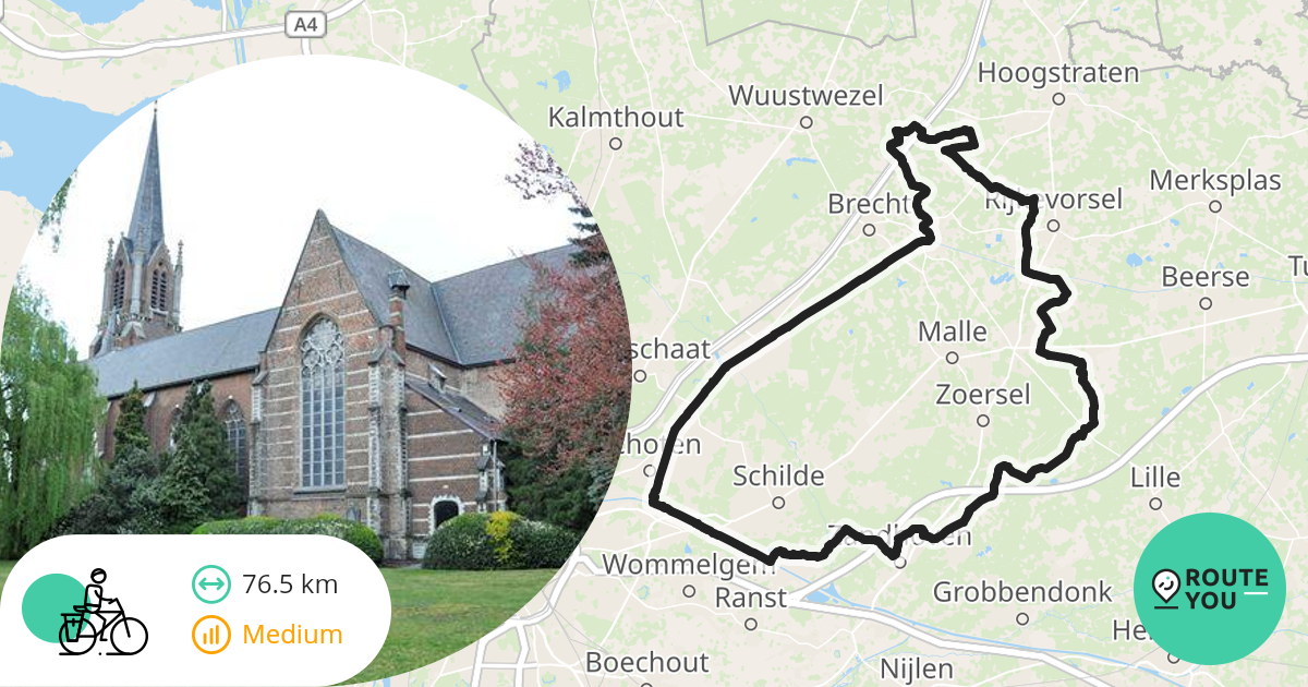 Schoten-St Jozef Rijkevorsel 76km - Recreatieve Fietsroute | RouteYou