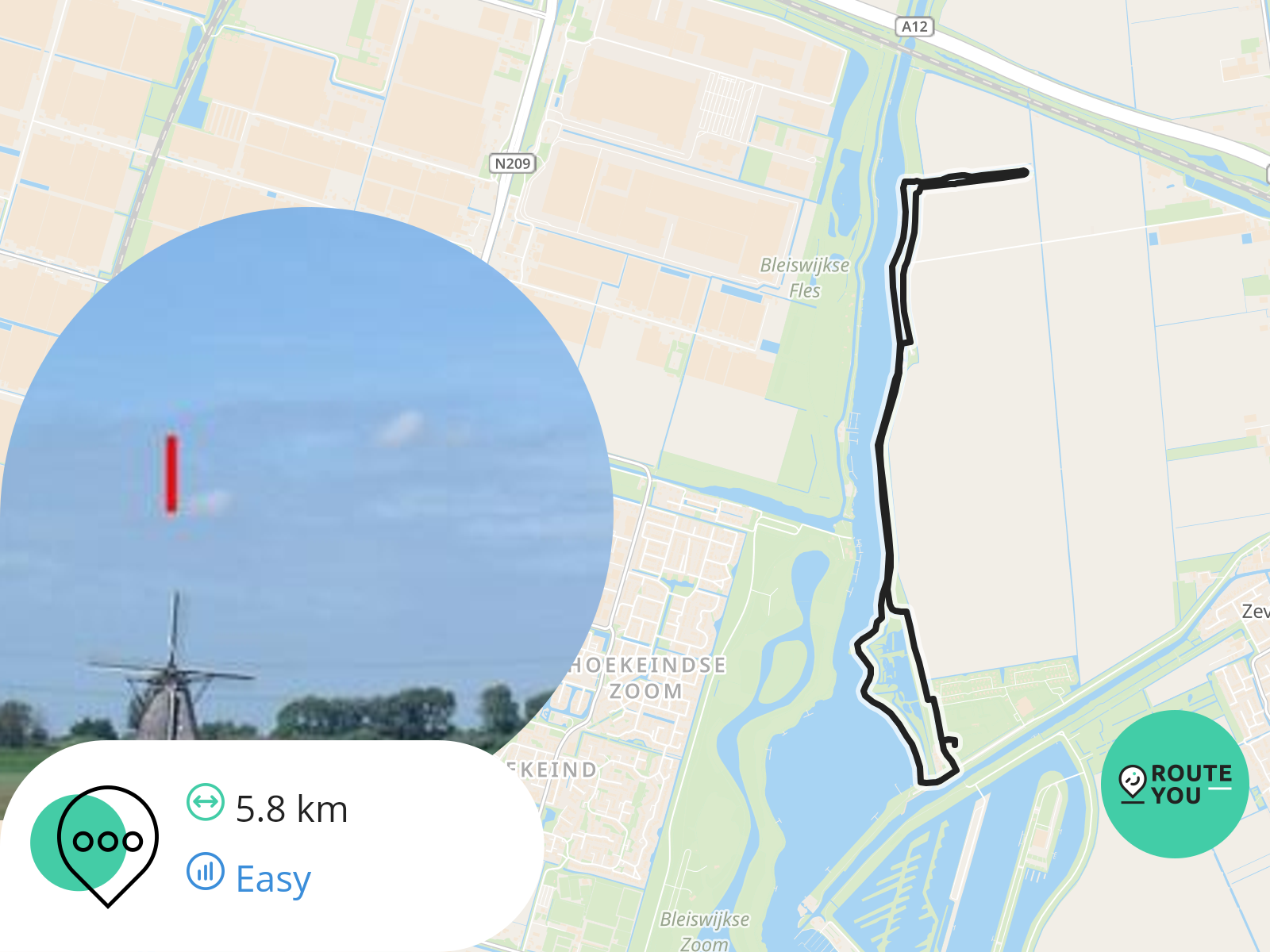 Kaartvoorbeeld van de 6 km route